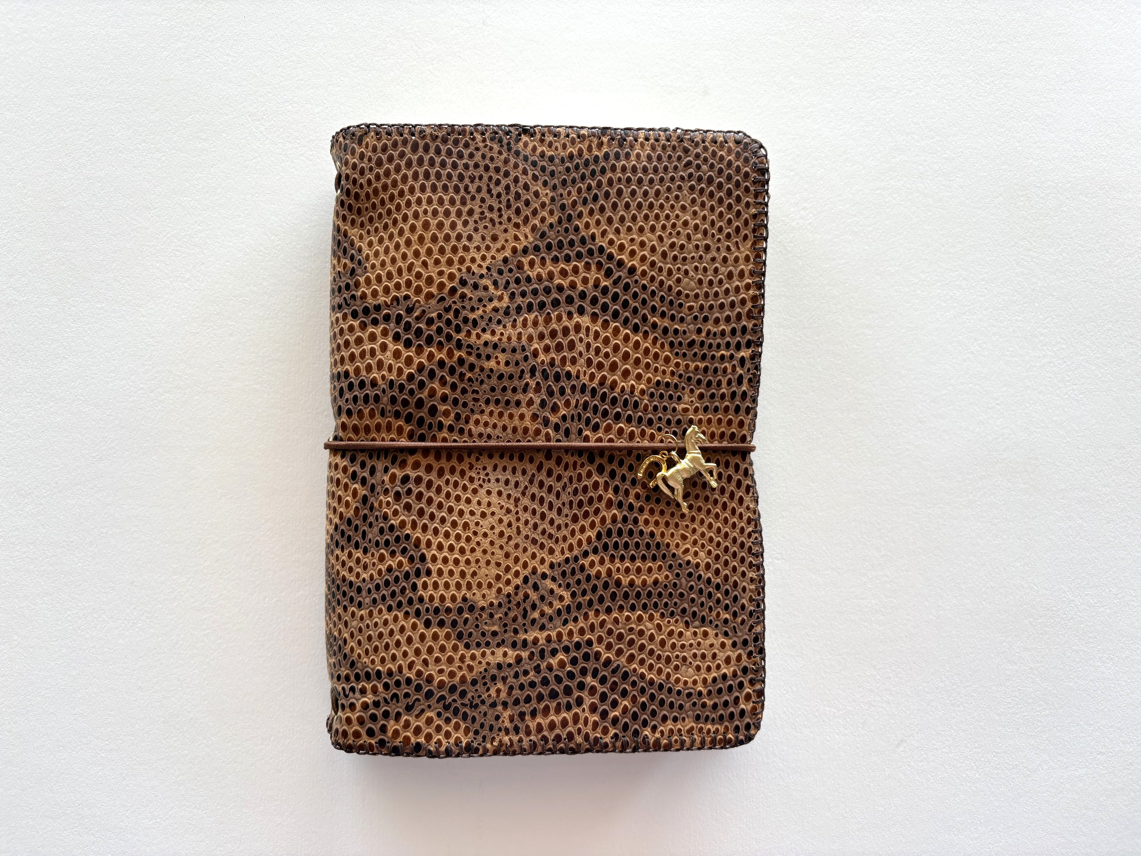 Snake Print Genuine Leather Notebook Cover with Horse Charm