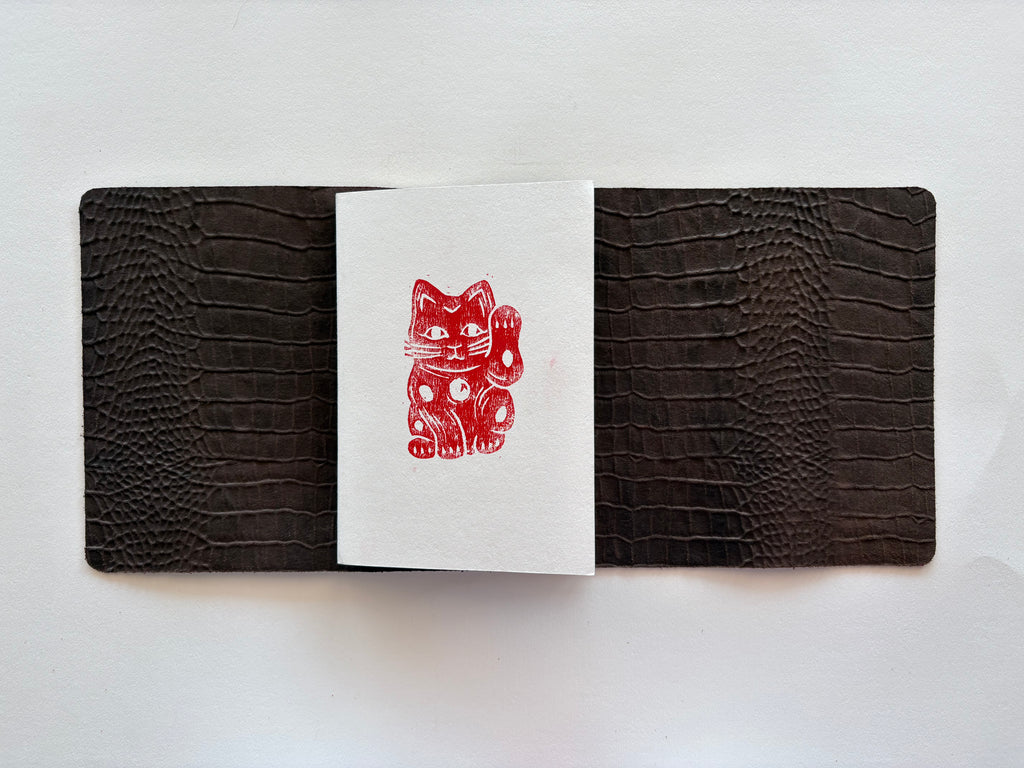 Brown Crocodile Leather + Red Cord A5 Bifold