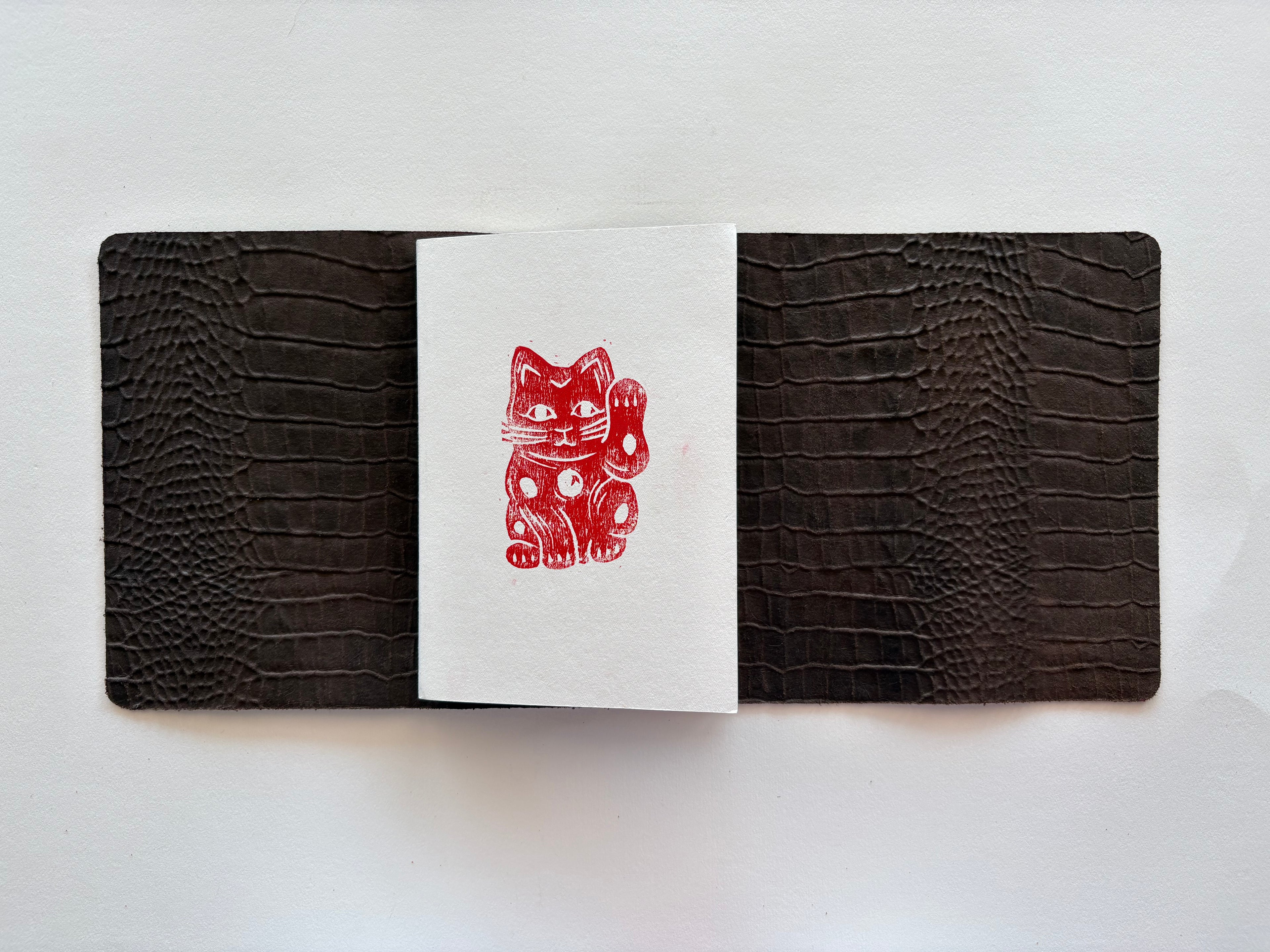 Brown Crocodile Leather + Red Cord A5 Bifold