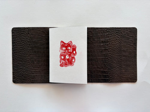 Brown Crocodile Leather + Red Cord A5 Bifold