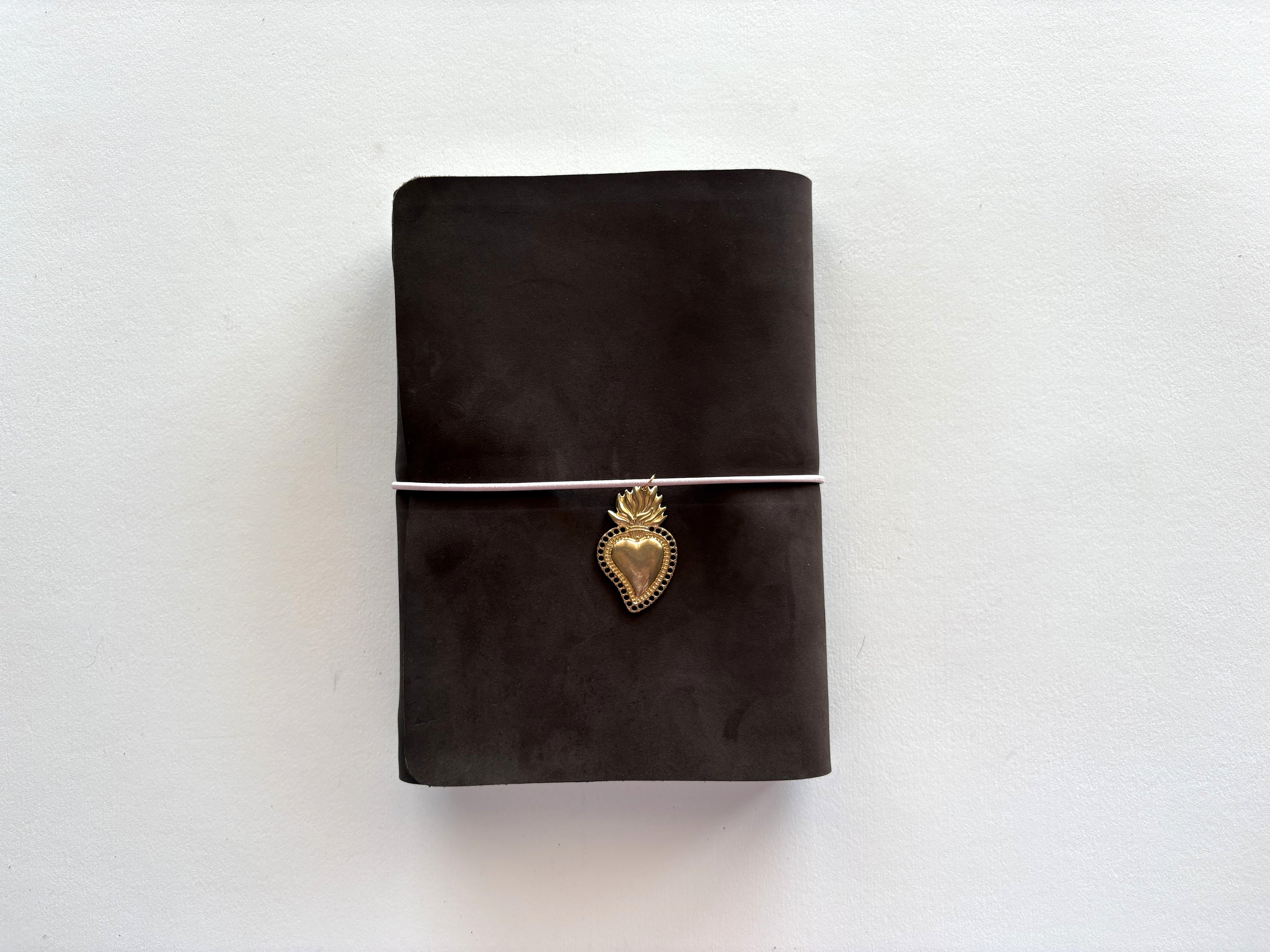 Dark Brown Nubuck + Pink Cord + Heart Charm A5 Bifold