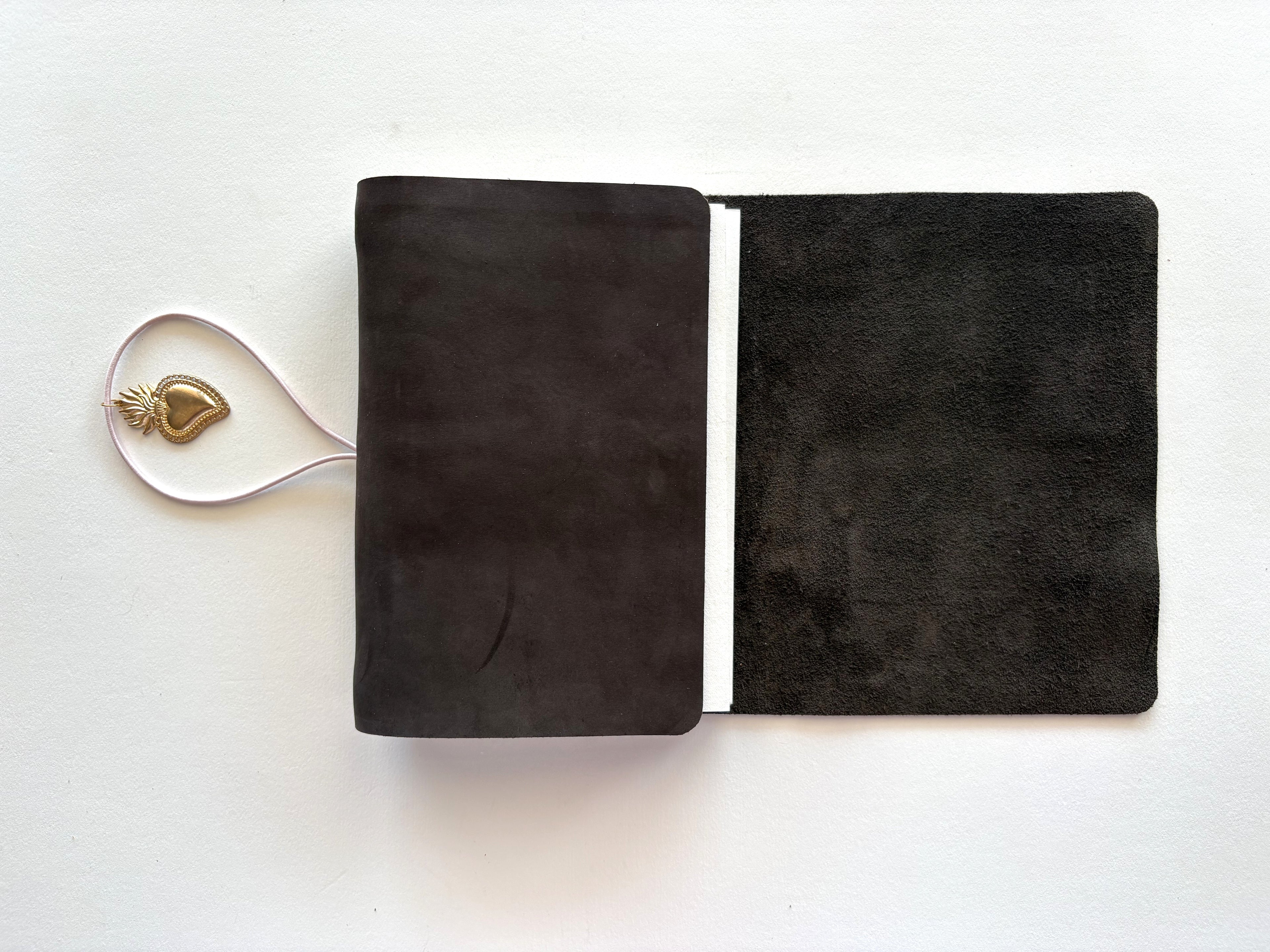 Dark Brown Nubuck + Pink Cord + Heart Charm A5 Bifold