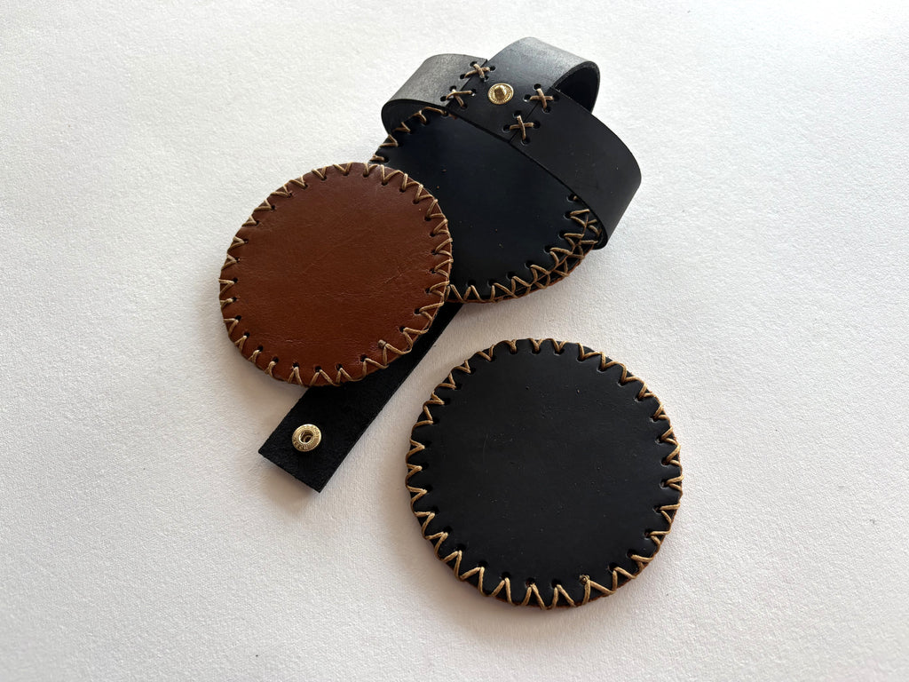 Black + Camel Leather Hand Stitched Coaster Set
