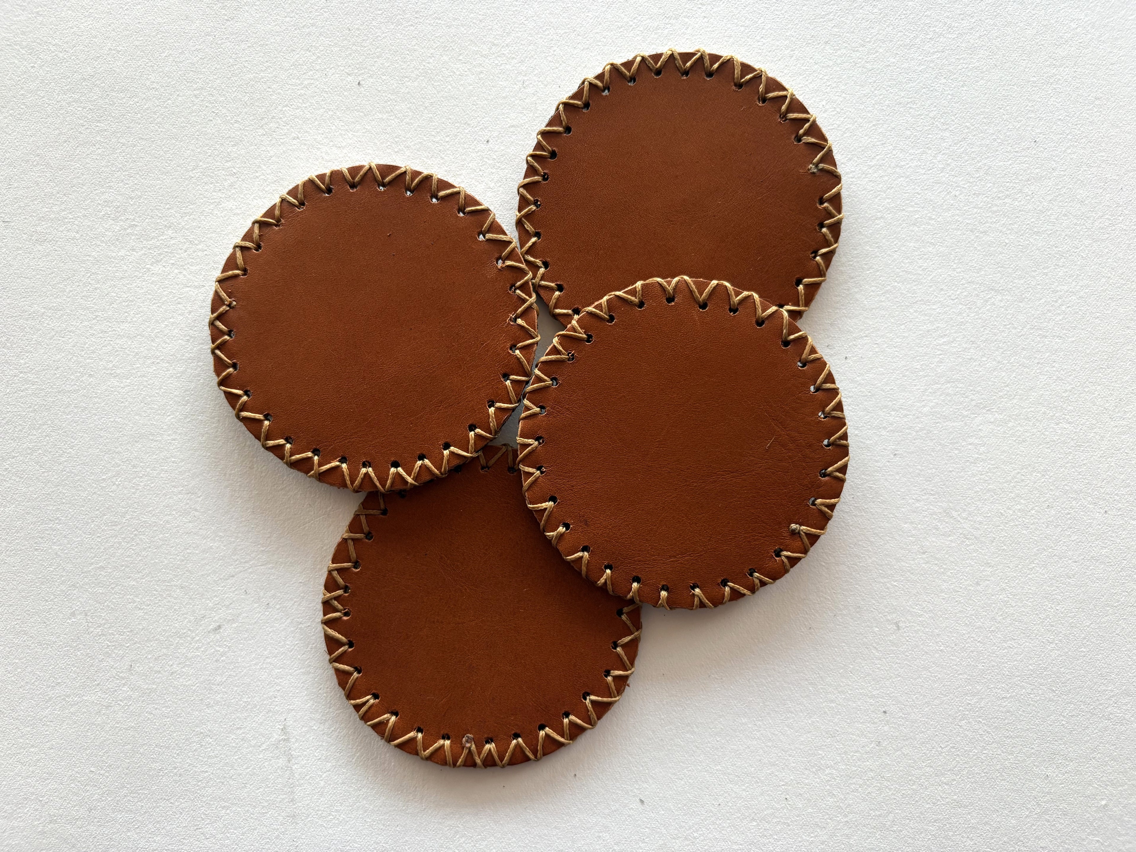 Black + Camel Leather Hand Stitched Coaster Set