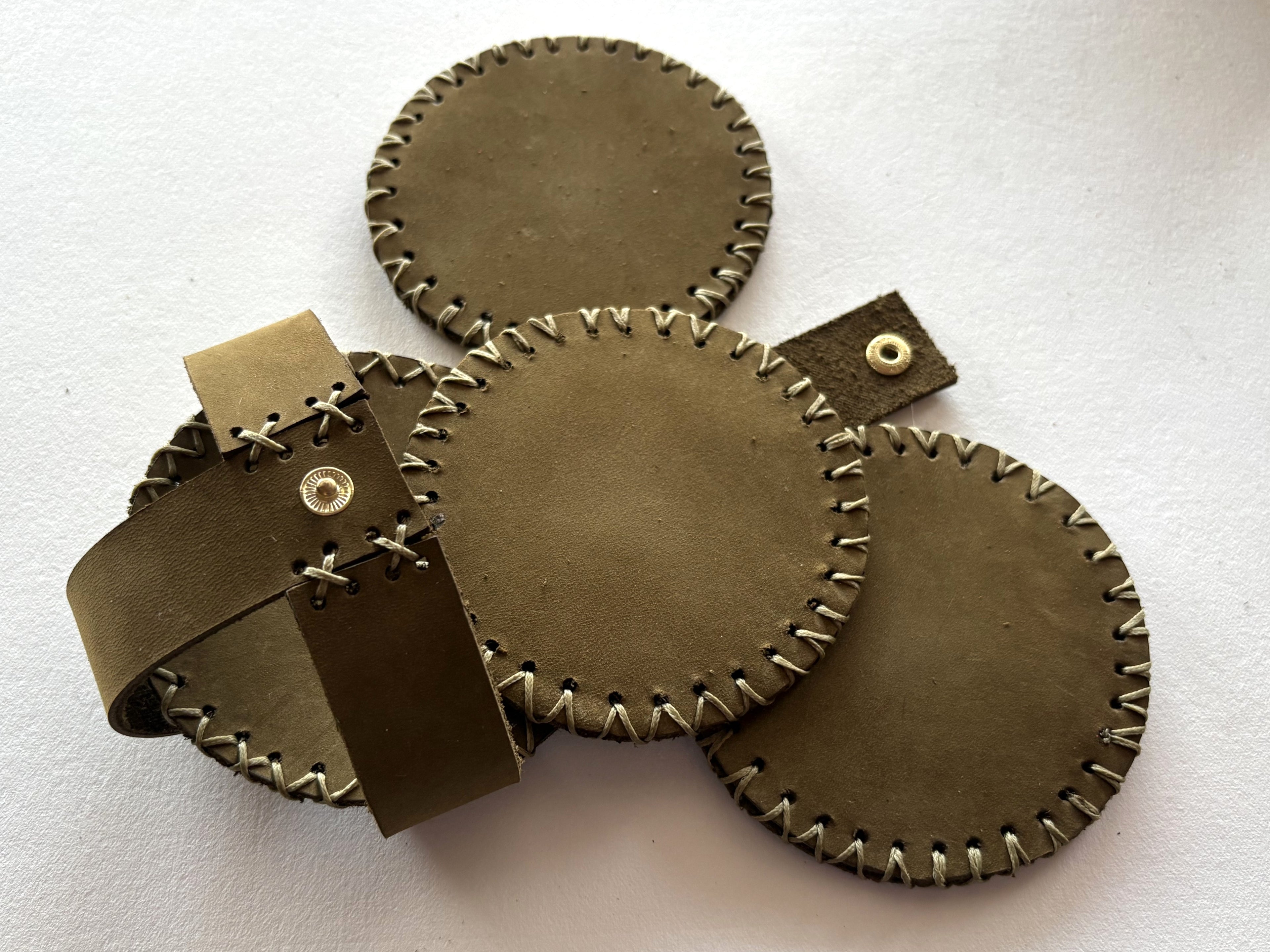 Khaki Nubuck Hand Stitched Coaster Set